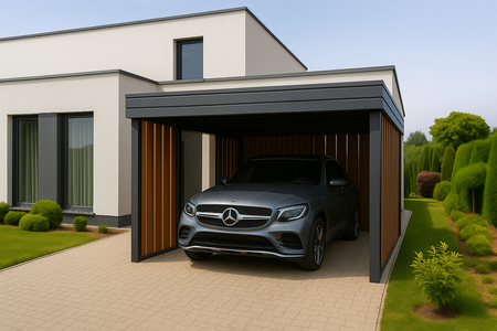 Garážový přístřešek pro jedno auto – 4x stěna Modern+ ZLATÝ DUB Svisle