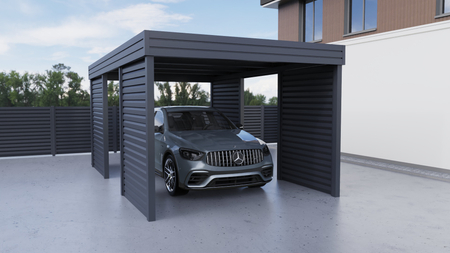 Wiata garażowa na jedno auto - 4x ścianka żaluzja premium