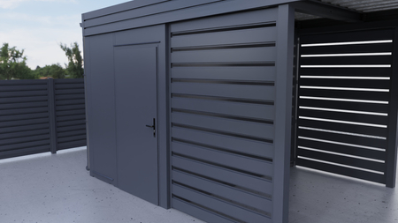 Wiata jednostanowiskowa + pomieszczenie gospodarcze z tyłu PIR - 4x ścianka horyzontal