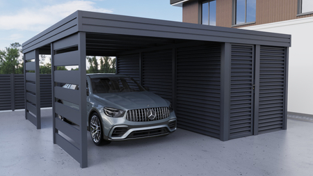 Carport + Abstellraum an der Seite - Wellblech - 2x Modern+ Wand